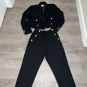 Zara Black Pants & Blazer Set with Gold Buttons